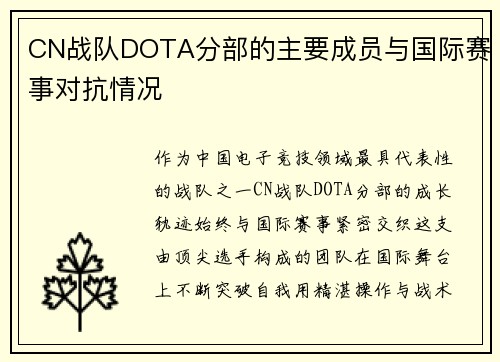 CN战队DOTA分部的主要成员与国际赛事对抗情况