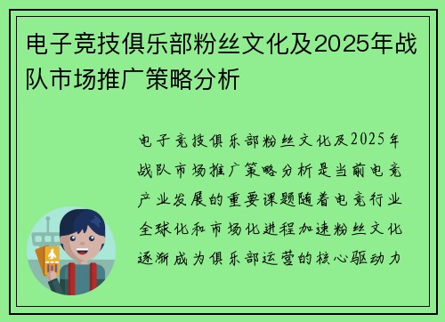 电子竞技俱乐部粉丝文化及2025年战队市场推广策略分析